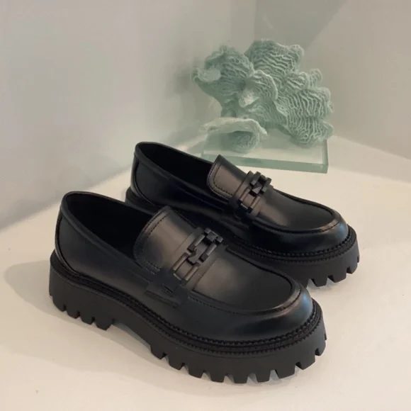 Steve Madden Women's Loafer Chunky Platform Black Leather All Sizes - Picture 4 of 12